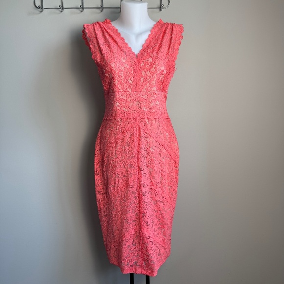 Ivanka Trump Lined Floral Lace Over Sheath Dress Pink 6 Wedding Guest Graduation - Picture 1 of 16